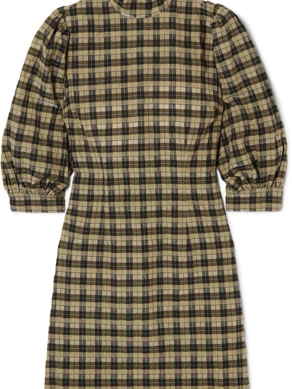 Ganni Seersucker Plaid Puff-Sleeve Mini Dress - Picture 4 of 7